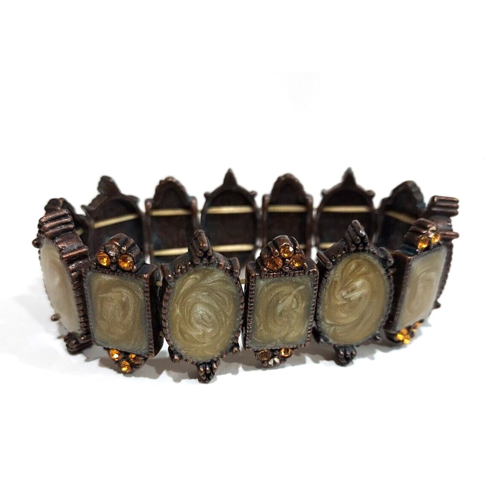 Bracelet - Art Glass RHINESTONE Brass Stretch Bracelet